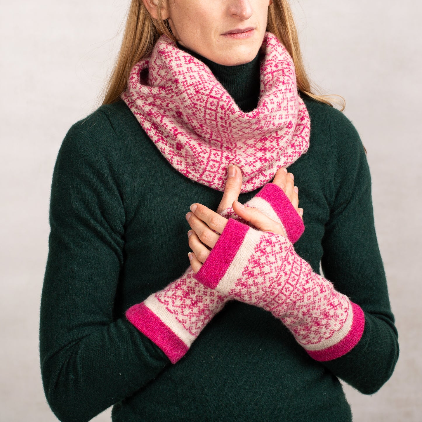 Fair Isle Fingerless Mittens | Two colour mix image 5