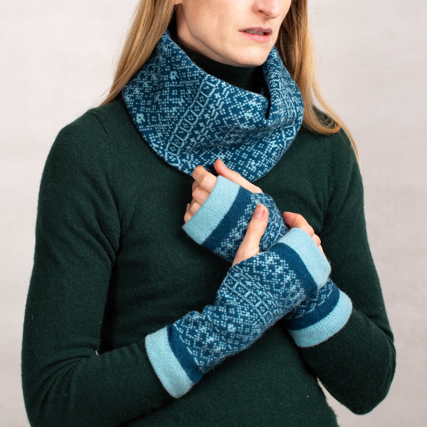 Fair Isle Fingerless Mittens | Two colour mix image 2
