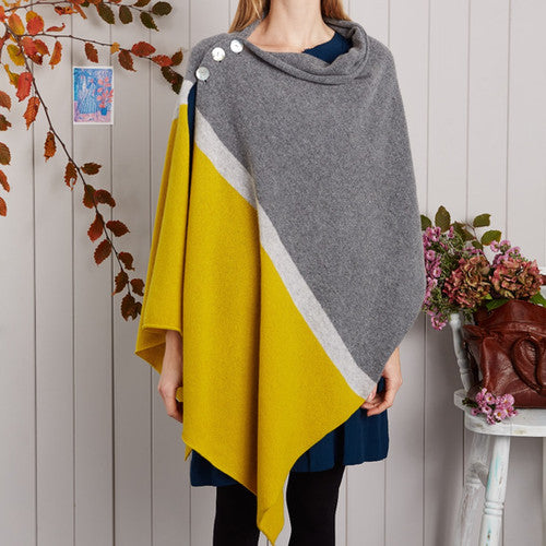 Multiple Colour Choice- Block Stripe Button Poncho | Suzie Lee Knitwear